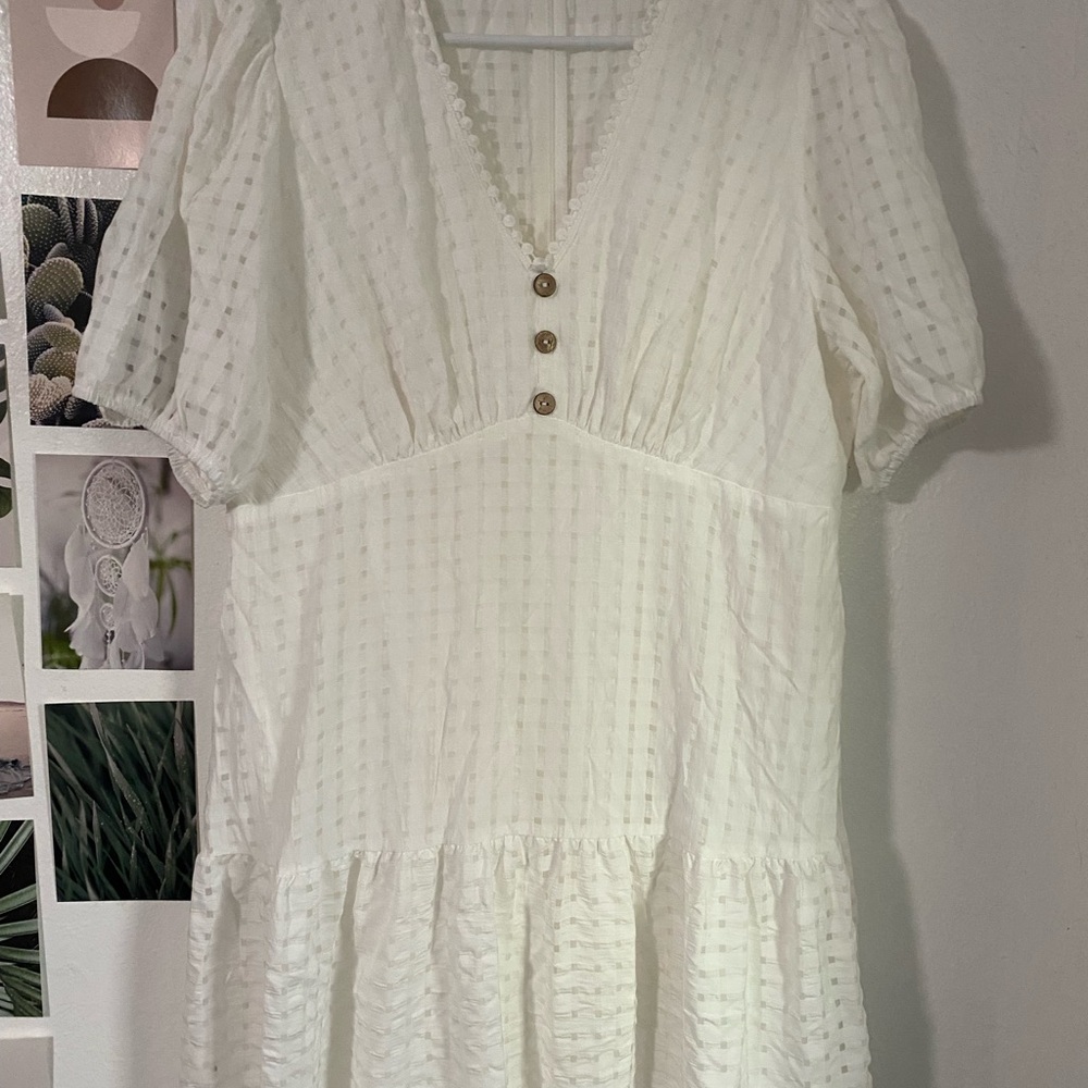 White Swiss Dot V-Neck Tiered Summer Dress